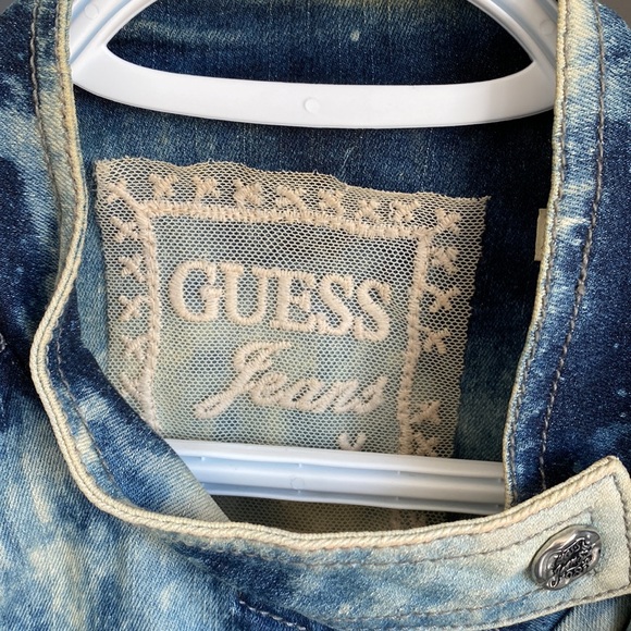 Fantastic retro acid wash or tie dye look guess short sleeve jean jacket size L - Picture 3 of 16